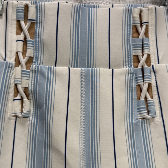 Carbon38 Corset ruffle Light Blue striped Cropped Pants SZ XS EUC workout cute - Picture 3 of 8